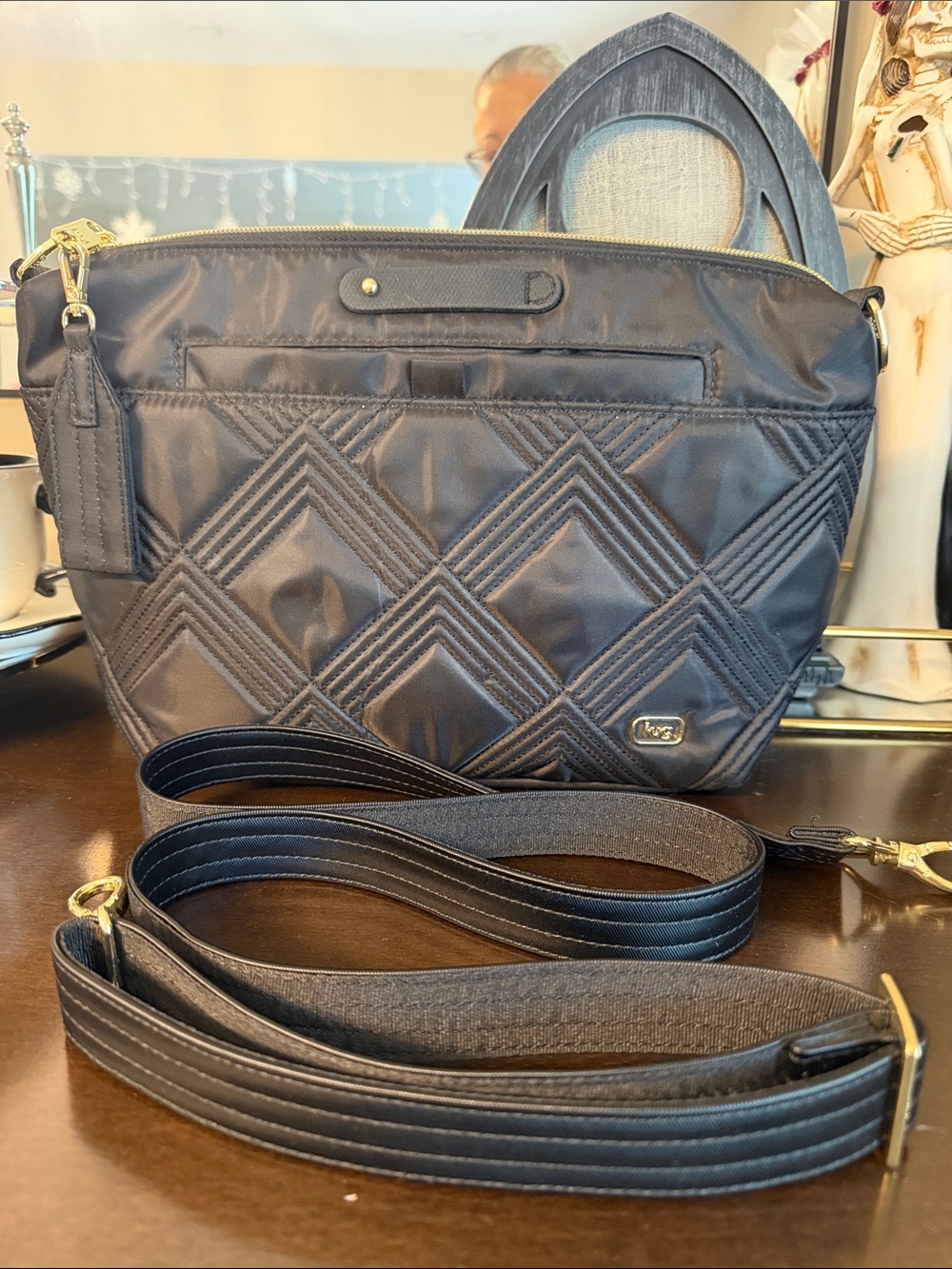 Lug Flare Wicked Black w/satin luxe strap. Crossbody Bag